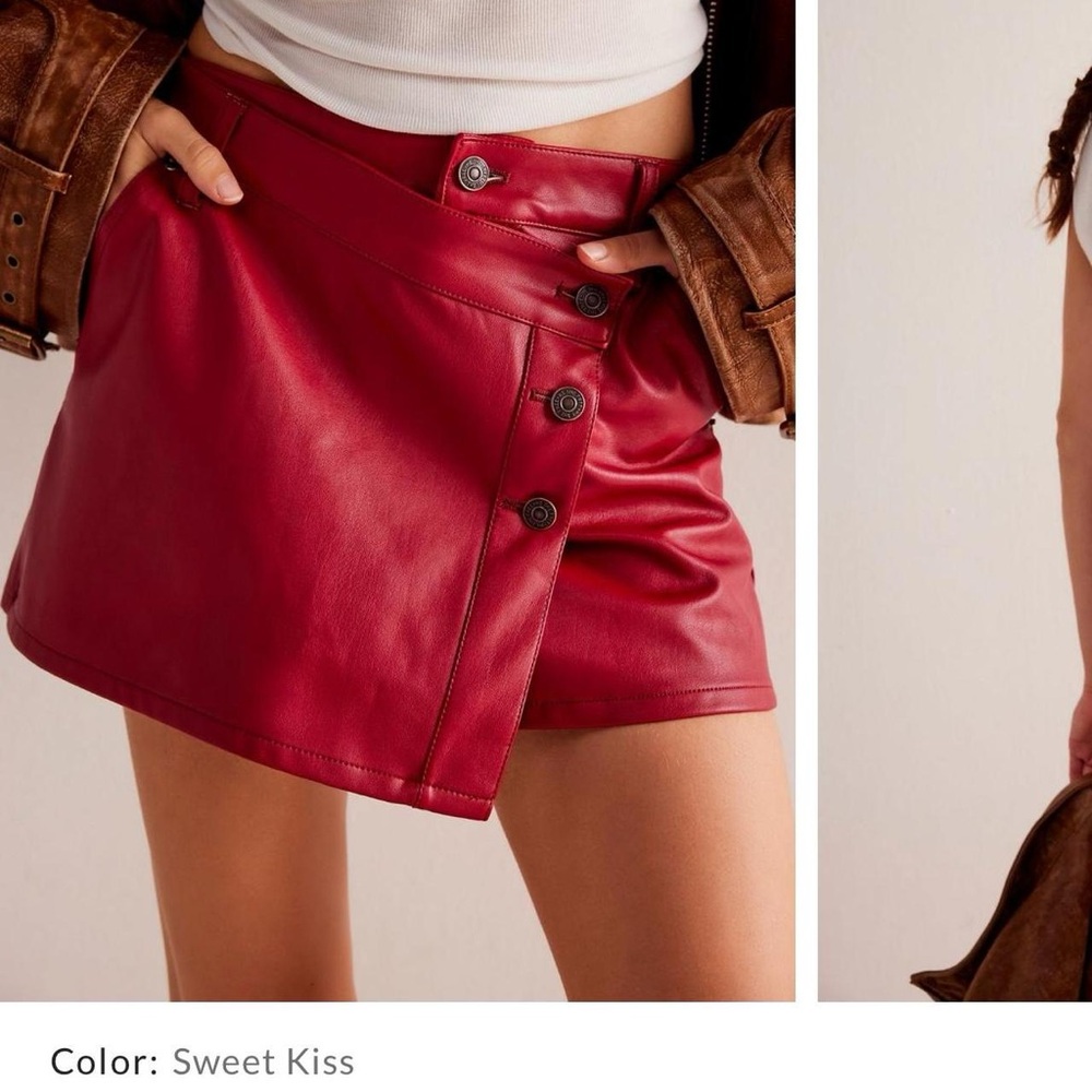 Free People Red Leather Skirt